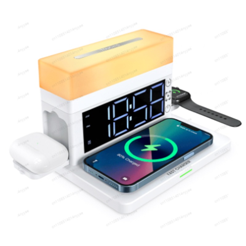 Led Desk Clock - 6'sı 1 Arada Kablosuz Şarjlı Masa