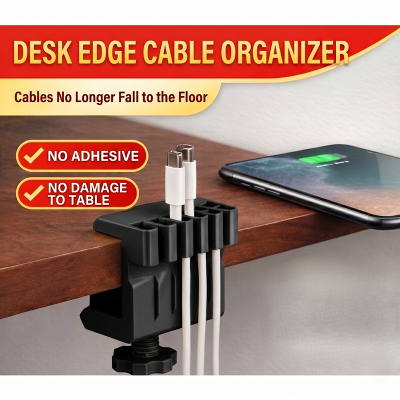 Home Office Hidden Desk - 3 masaüstü kablo düzenleyici klipsi, kablolar