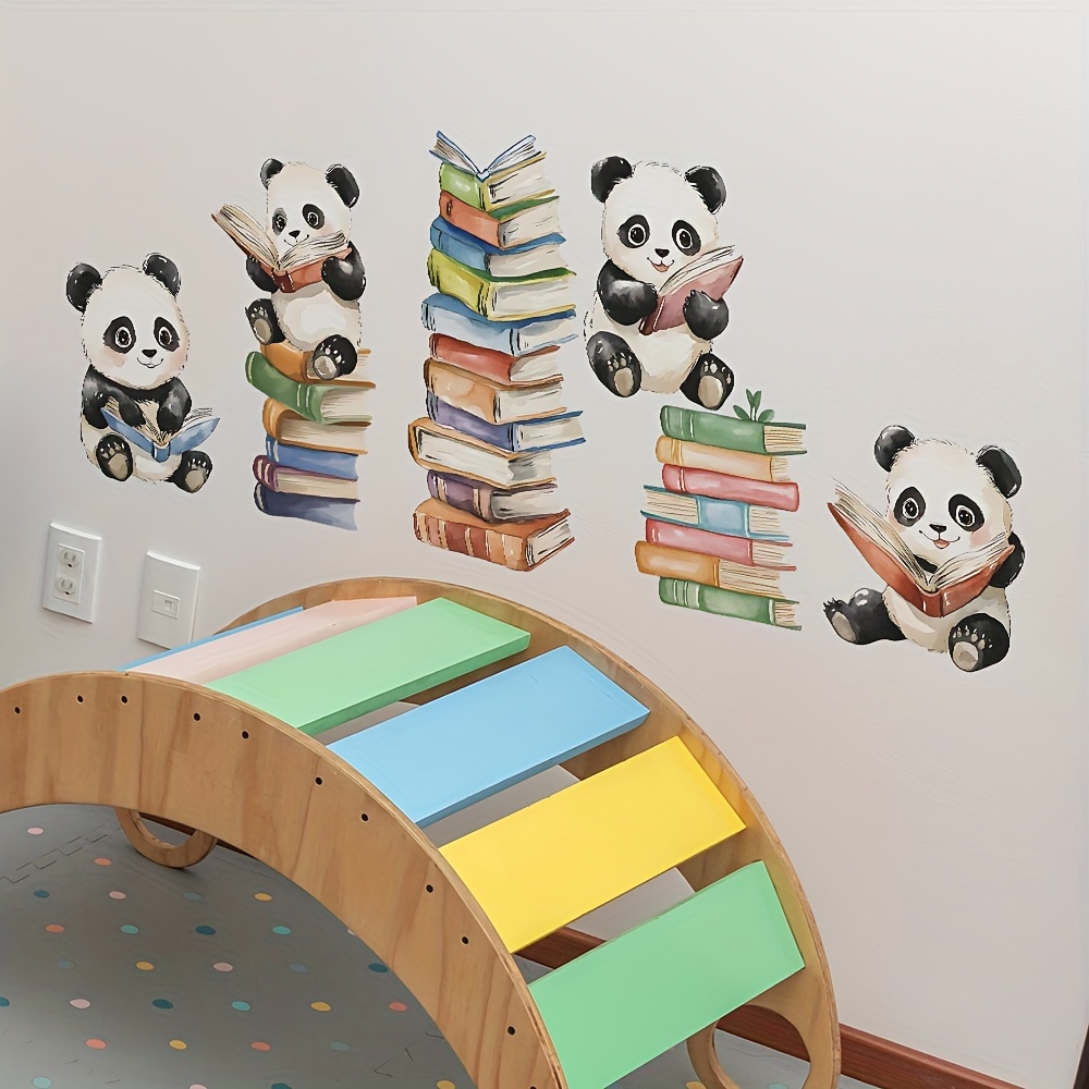 Home Office Library - Karikatür Panda Kitap Okuma duvar çıkartmaları