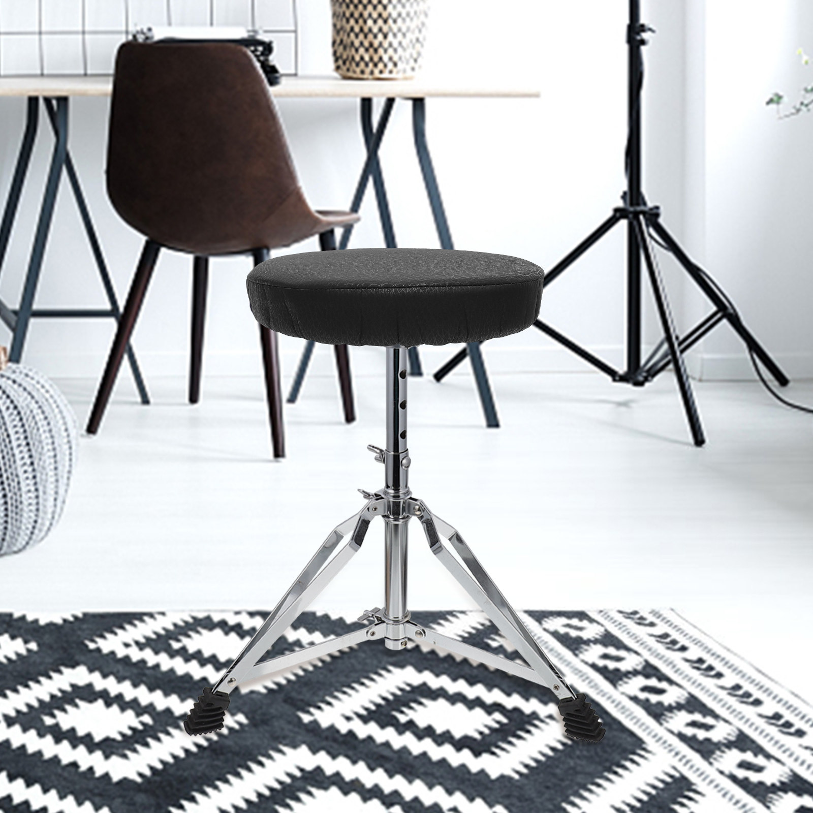 Home Office Sofa - Elastik Kalın Siyah Yuvarlak Tabure Kılıfı