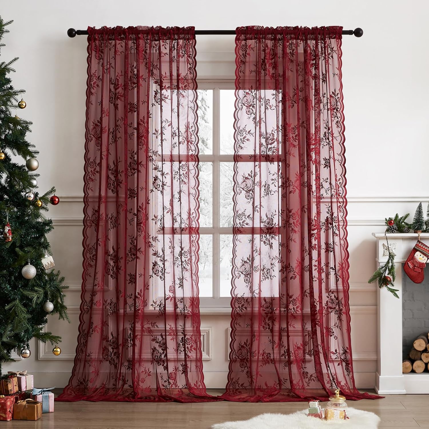 Home Office Pc - 1 adet Bordo Dantel Perdeler 45
