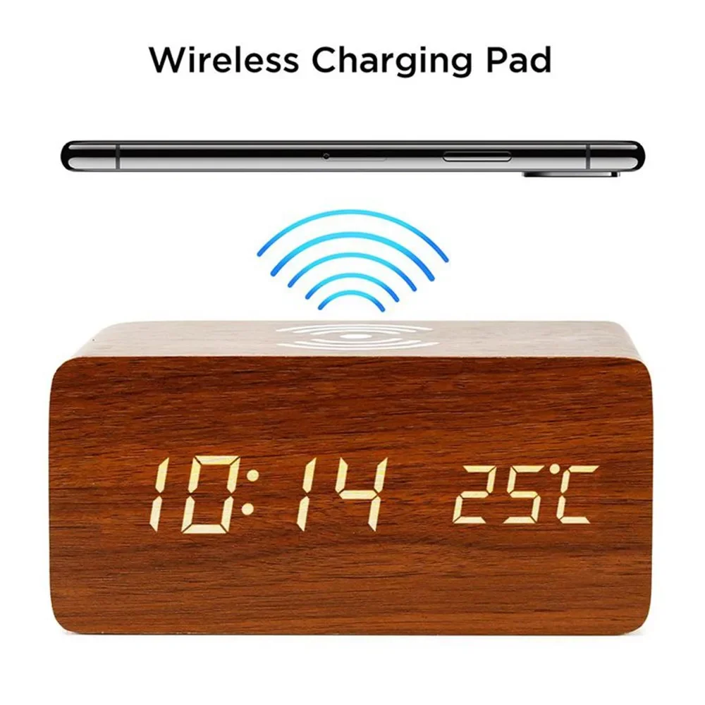 Led Desk Clock - Çalar Saat LED Dijital Ahşap USB/AAA